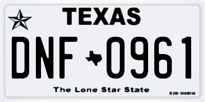 TX license plate DNF0961