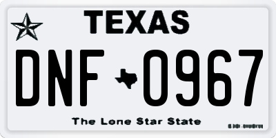 TX license plate DNF0967