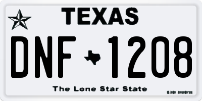 TX license plate DNF1208