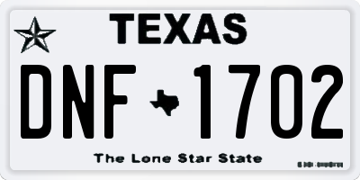 TX license plate DNF1702