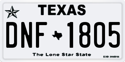 TX license plate DNF1805