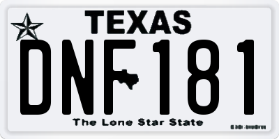 TX license plate DNF181