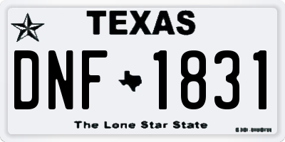 TX license plate DNF1831