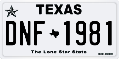 TX license plate DNF1981