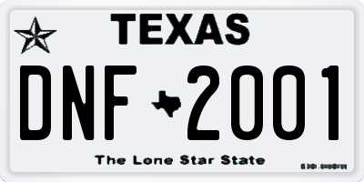 TX license plate DNF2001