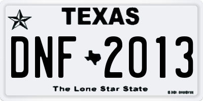 TX license plate DNF2013
