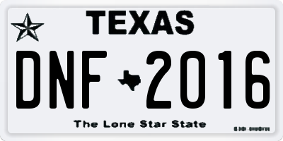 TX license plate DNF2016