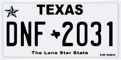 TX license plate DNF2031