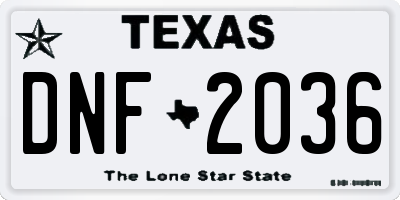 TX license plate DNF2036