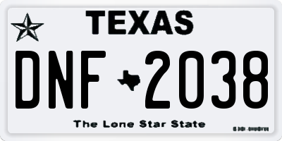 TX license plate DNF2038