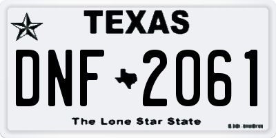 TX license plate DNF2061