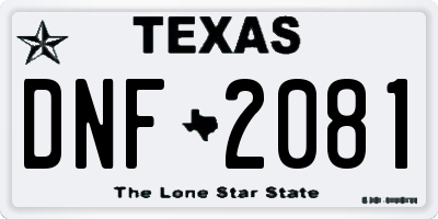 TX license plate DNF2081