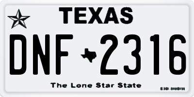TX license plate DNF2316