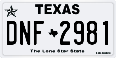 TX license plate DNF2981
