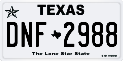TX license plate DNF2988