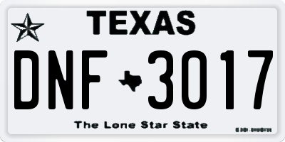 TX license plate DNF3017