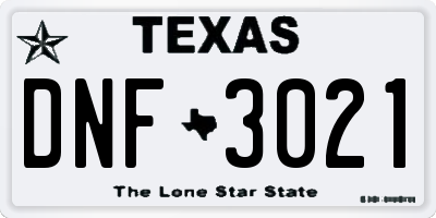 TX license plate DNF3021