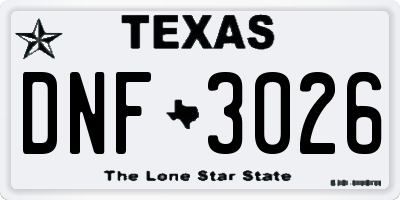 TX license plate DNF3026