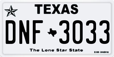 TX license plate DNF3033
