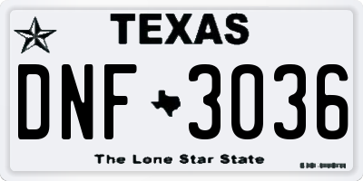 TX license plate DNF3036