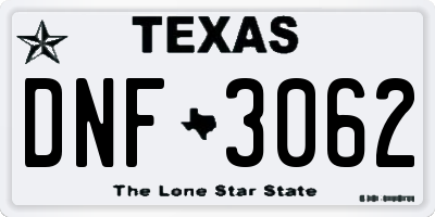 TX license plate DNF3062
