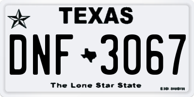 TX license plate DNF3067
