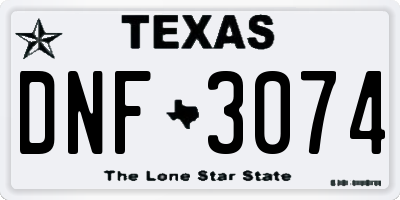 TX license plate DNF3074