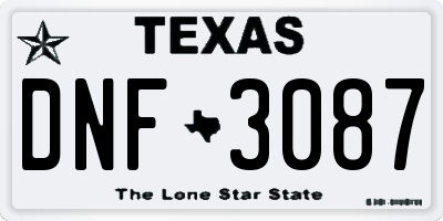 TX license plate DNF3087