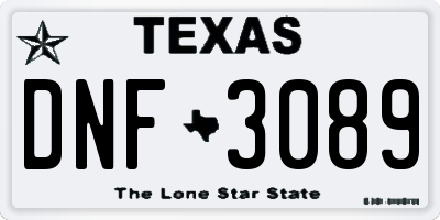 TX license plate DNF3089
