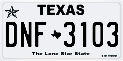 TX license plate DNF3103