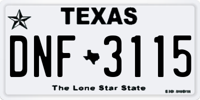 TX license plate DNF3115