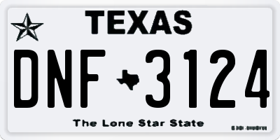TX license plate DNF3124