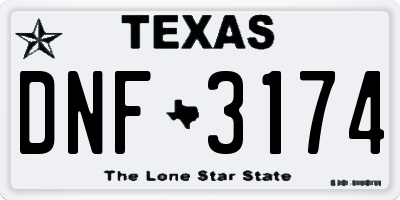 TX license plate DNF3174