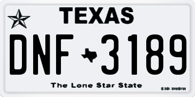 TX license plate DNF3189