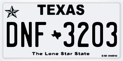 TX license plate DNF3203