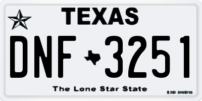TX license plate DNF3251