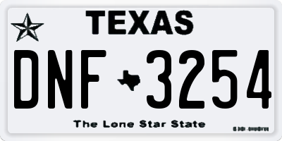 TX license plate DNF3254