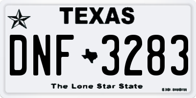 TX license plate DNF3283
