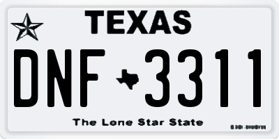 TX license plate DNF3311