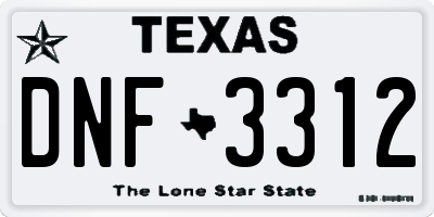 TX license plate DNF3312