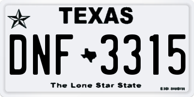 TX license plate DNF3315