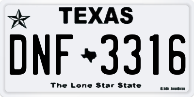 TX license plate DNF3316