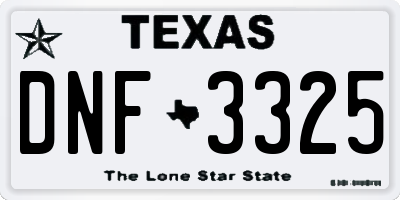 TX license plate DNF3325