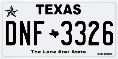 TX license plate DNF3326