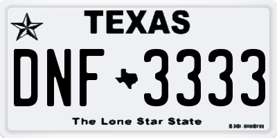 TX license plate DNF3333