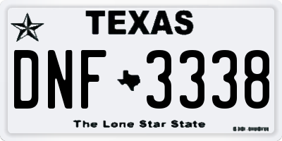 TX license plate DNF3338