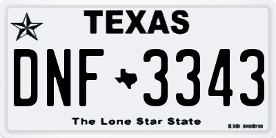 TX license plate DNF3343