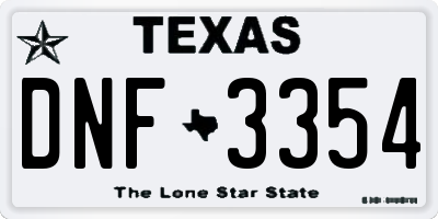 TX license plate DNF3354