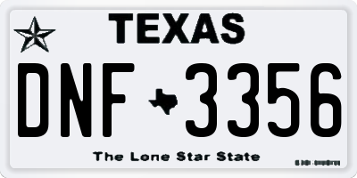 TX license plate DNF3356