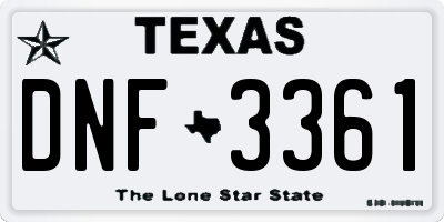 TX license plate DNF3361
